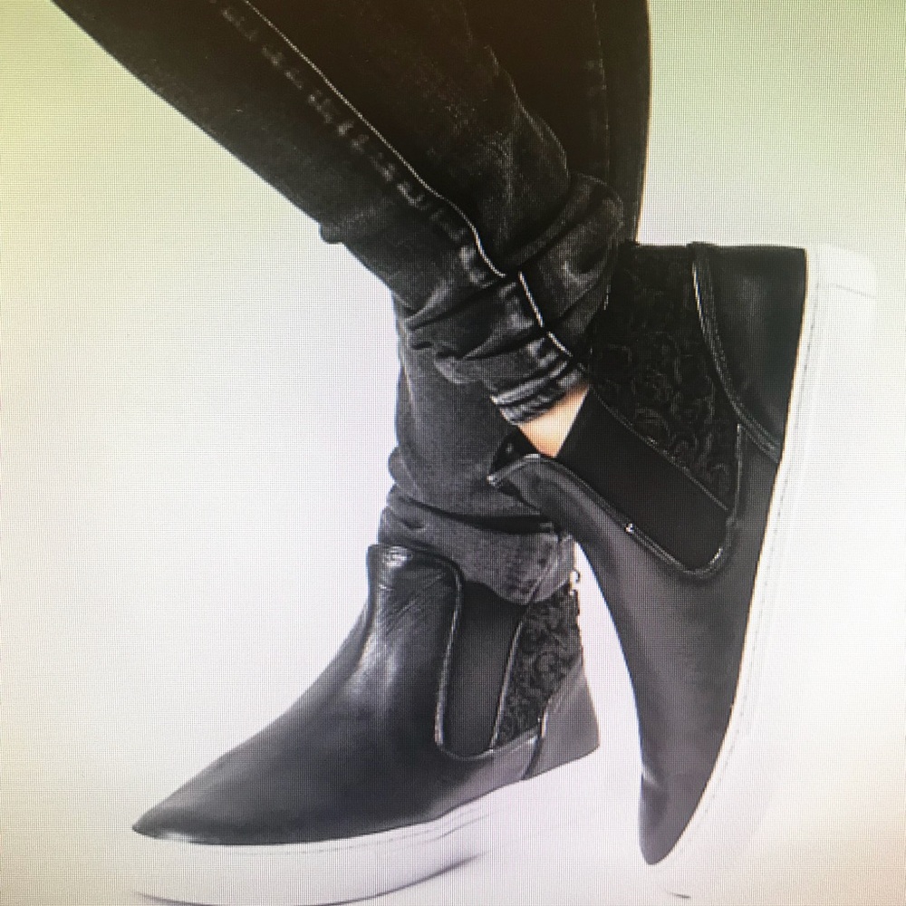 Tory Burch Soft Leather High Top Navy Sneakers